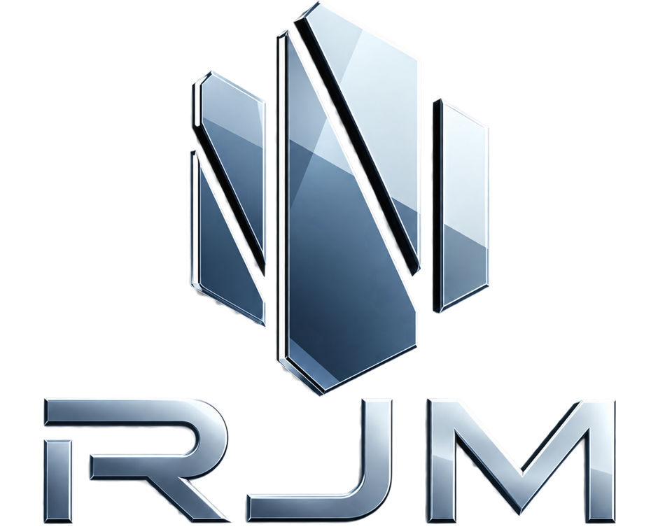 Logotipo RJM — soluções em vidro, alumínio, ferro e inox
